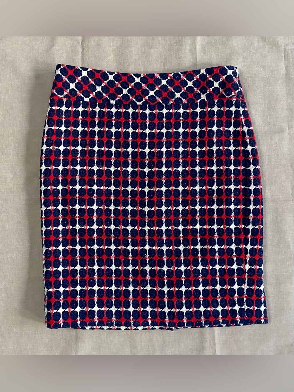 Etcetera Size 2 Geometric Tweed Skirt Red Blue White Textured Office Career